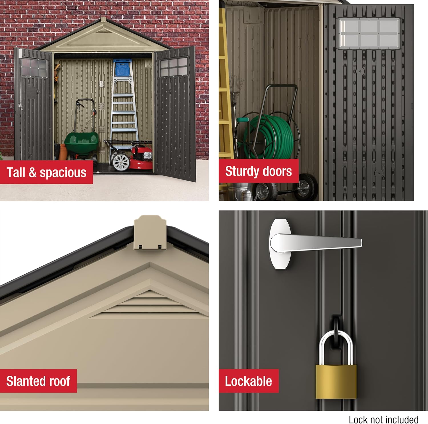 Rubbermaid Resin Outdoor Storage Shed With Floor (7 x 3.5 Ft) Weather Resistant, Brown Gable, Organization for Home/Backyard/Garden Tools/Lawn Mower/Bike Storage/Pool Supplies