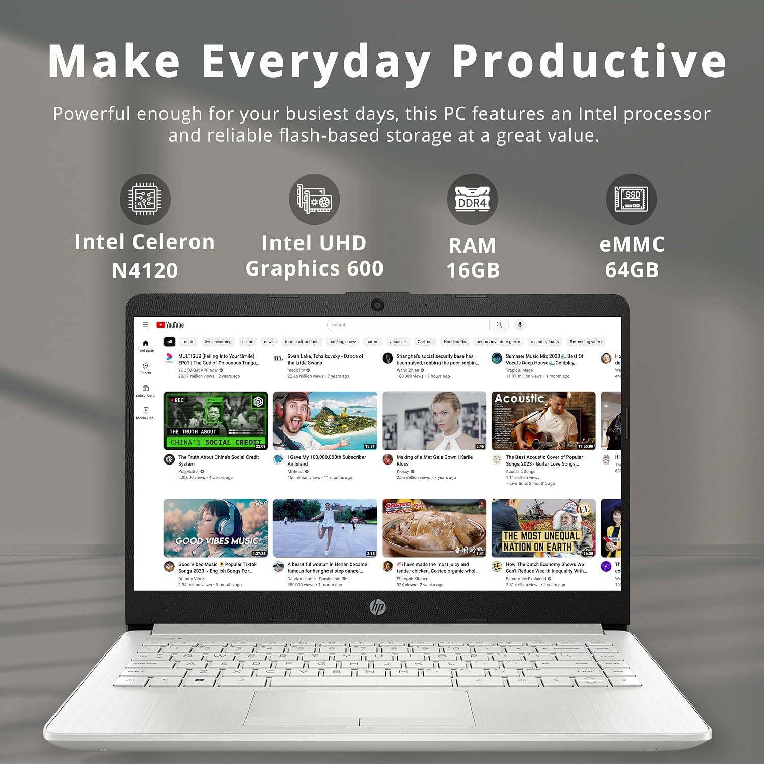 HP Stream 14' HD BrightView Laptop, Intel Celeron N4120 Processor, 16GB RAM, 64GB SSD, Intel UHD Graphics, 720p Webcam, WiFi, HDMI, Win 11 S, Silver (Renewed)