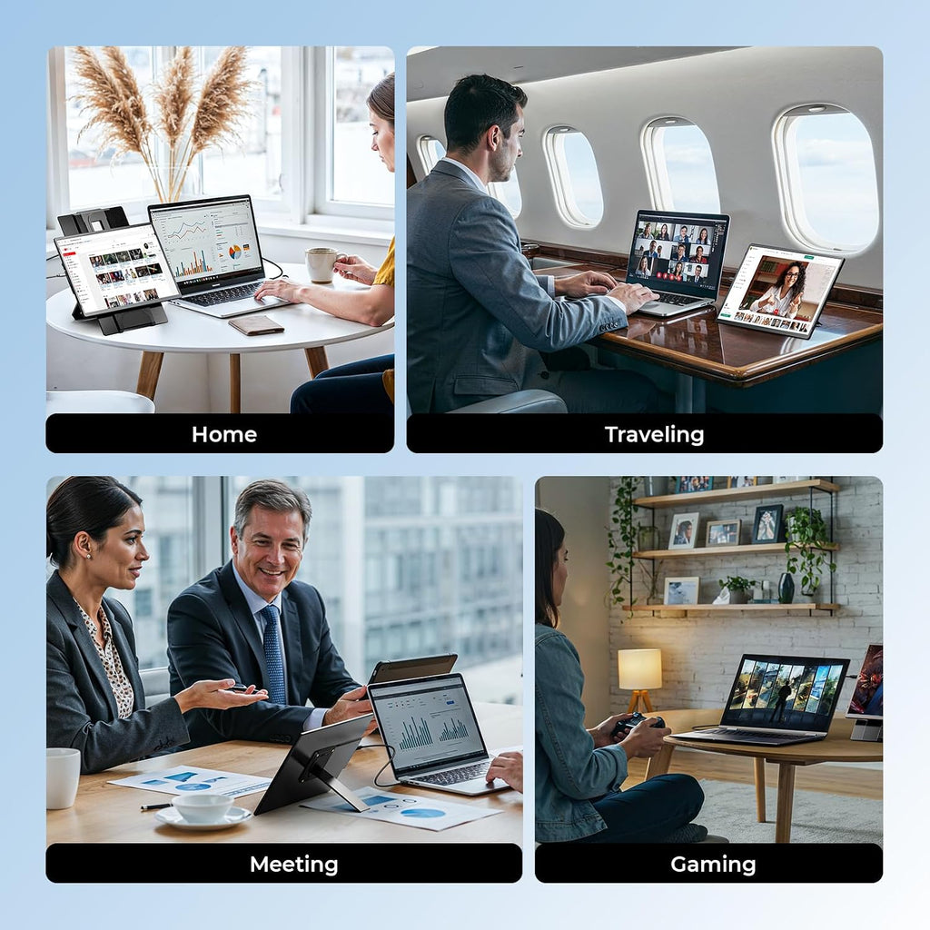 Laptop Screen Extender 16.1', 1200P FHD, Portable Monitor 360° Rotating Detachable Stand, Height Adjustable Monitor Extender for Laptop 13-17.5', Plug-Play for Tablet, PC, Phone, etc