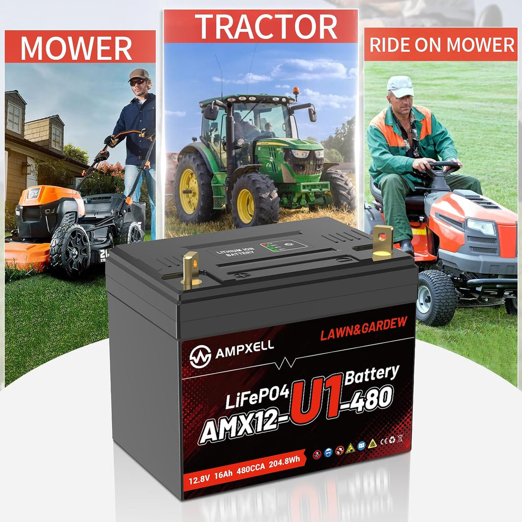 Group U1 Lithium LiFePO4 Lawn Mower Battery,Garden Tractor Battery 480CCA,Compitable for Ride on Lawn Tractor and Mower,Fits for John Deere,Cub Cadet,Craftsman,Troy-Bilt Mower, and Generator