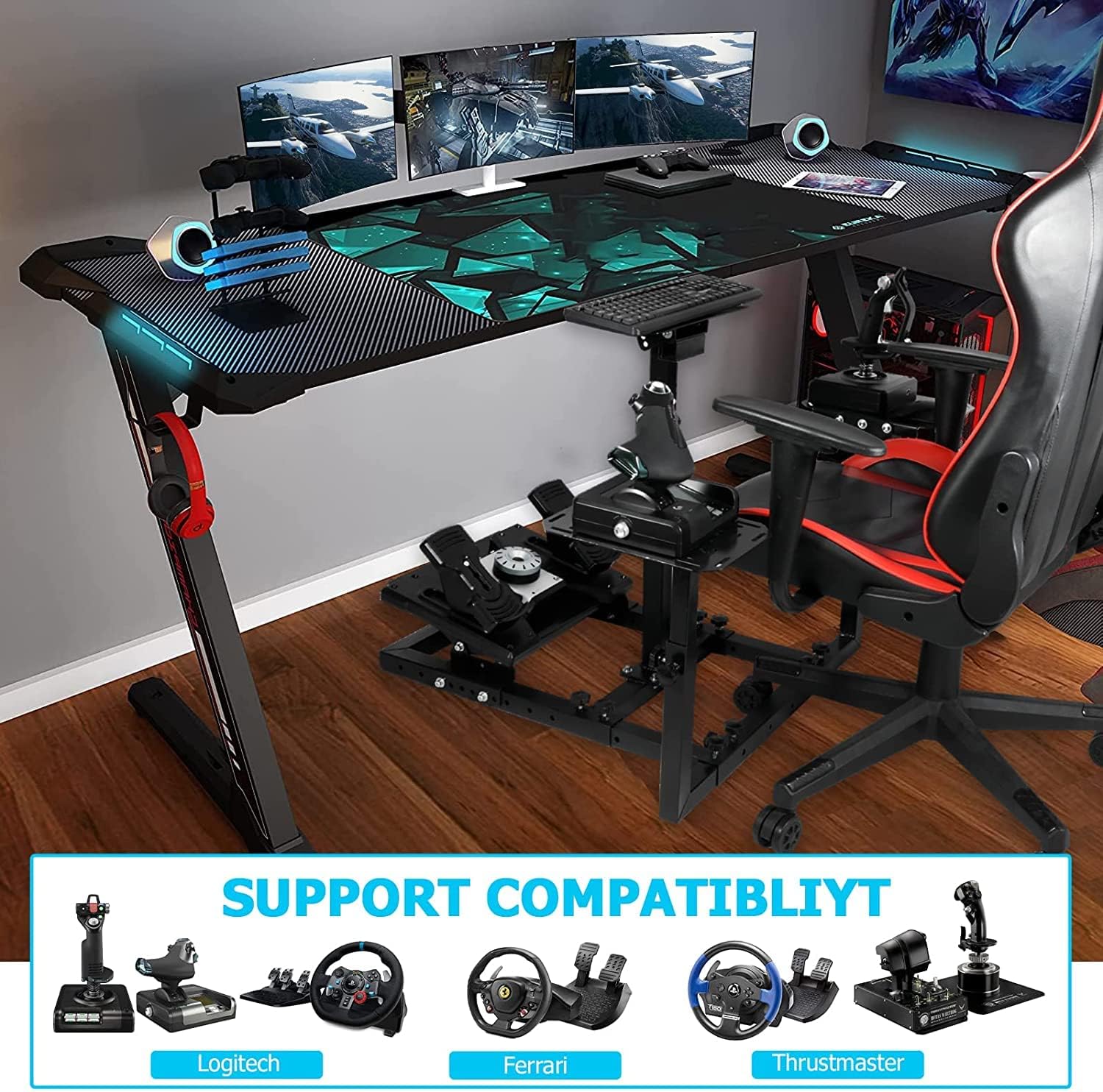 Anman Flight Racing simulator cockpit Wheel Stand Dual-Purpose Fit for Logitech Shifter Joystick Pedals,Thrustmaster/Hotas Warthog, Only Include Flight Joystick Mount Three Sizes Shift Lever Panels