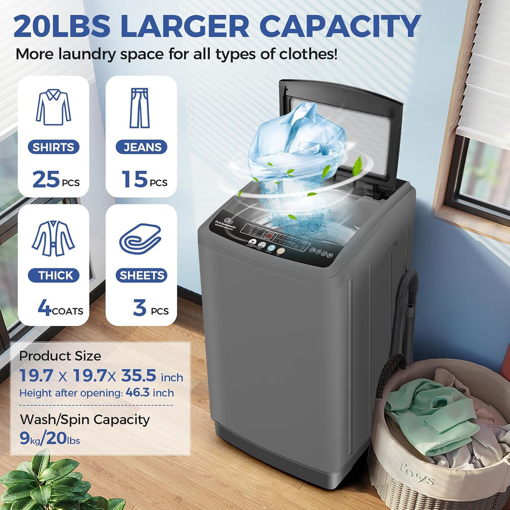 Nictemaw Portable Washing Machine, 20Lbs Capacity Portable Washer Machine, 2.8Cu.ft Washer and Dryer Combo with 10 Programs 8 Water Levels Compact Laundry Machine for Apartments-Slow-Close Glass Cover
