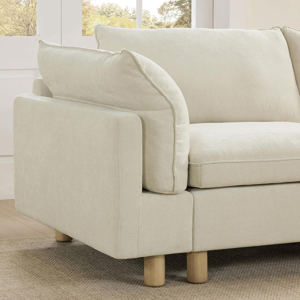 CHITA 127' Super Large Sectional Couches for Living Room, Modular Cloud Couch Sectional Sofa, Premium Fabric Couches, Down Filled, High Density Foam, Chenille in Cream, 3 Seater