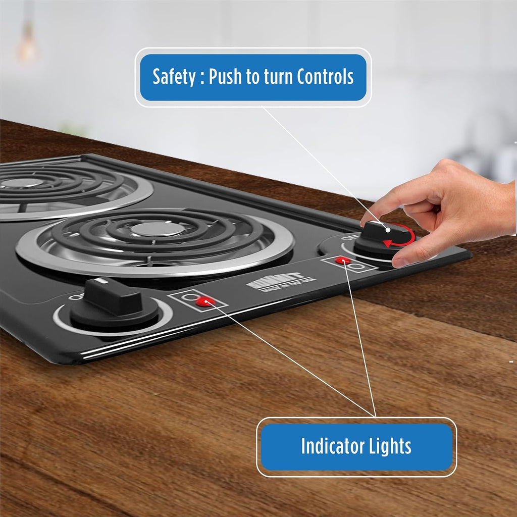Summit 12' 2 Burner Electric Cooktop. 115 Volt Coil Electric Cooktop, ADA compliant, Black- CCE212BL