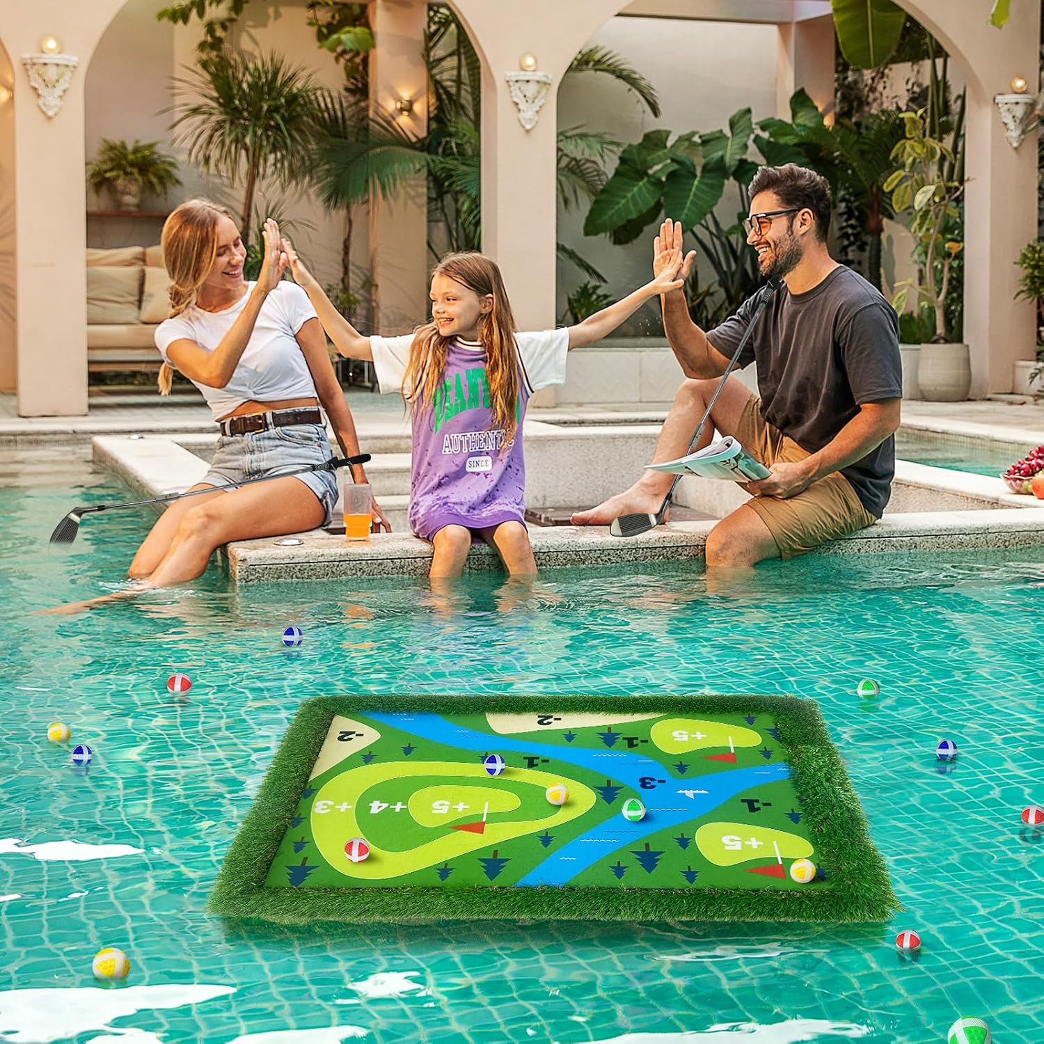Cupohus Giant Size Stable Floating Golf Green for Pool-47'x 35' Floating Chipping Green Practice Mat, Adult Fun Backyard Water Golf Game Gift, Support Training Competition for 4 Golfers (Hard Model)