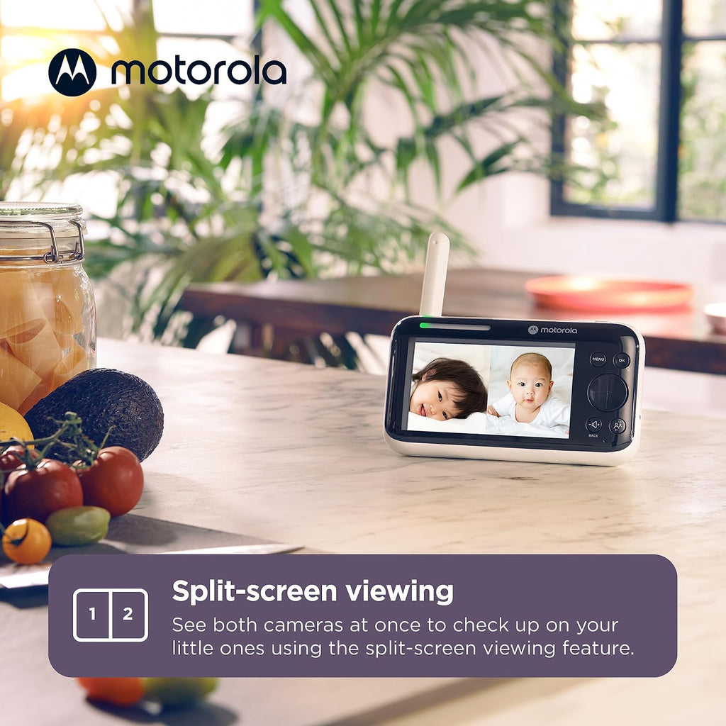 Motorola Nursery WiFi Baby Monitor with 2 Cameras, 5' Screen, Wall Mount, Long Range, 2-Way Audio, Temperature Sensor, Motorized, Lullabies, PIP1610-2 HD Connect
