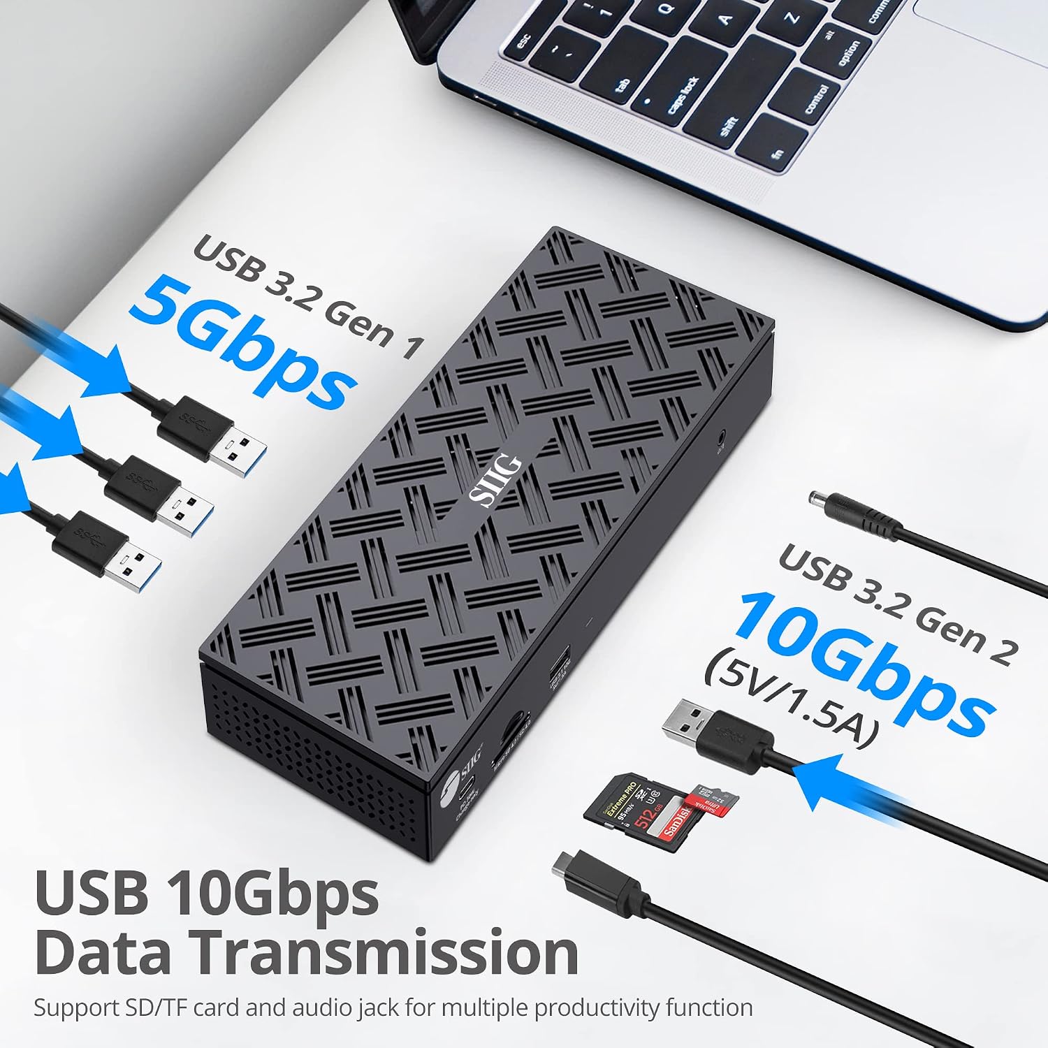 SIIG USB-C Quad 4K 60Hz Docking Station with 100W PD - Quad 4K@60Hz Monitor Laptop Dock - DisplayLink - 4 HDMI 4 DisplayPort, 4X USB-A, 2X USB-C, Thunderbolt 3 Compatible, 2.5 Gigabit Ethernet