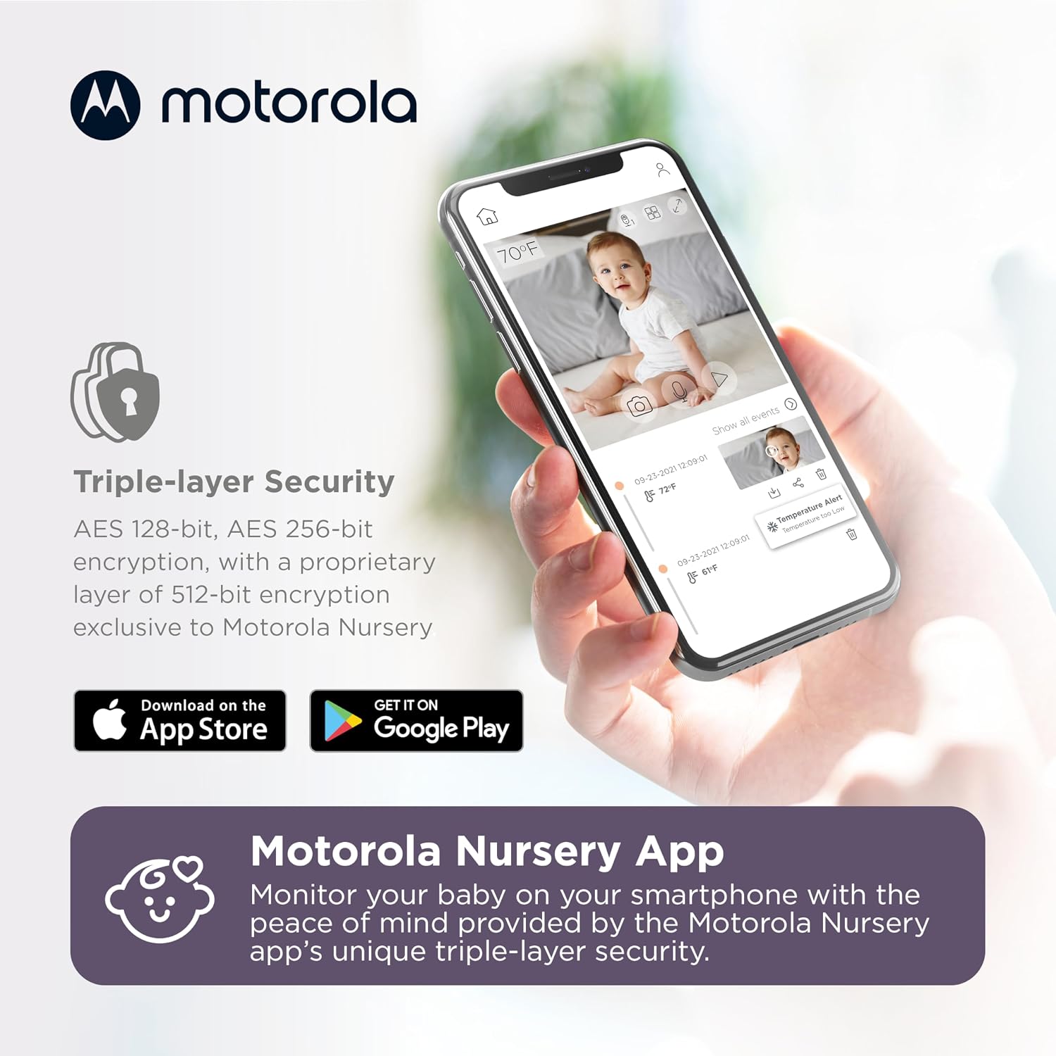 Motorola Nursery Baby Monitor WiFi HD with Camera and Audio, Private Connection, 2-Way Audio, Digital Zoom, Temperature Sensor, Lullabies, Night Vision, PIP1000