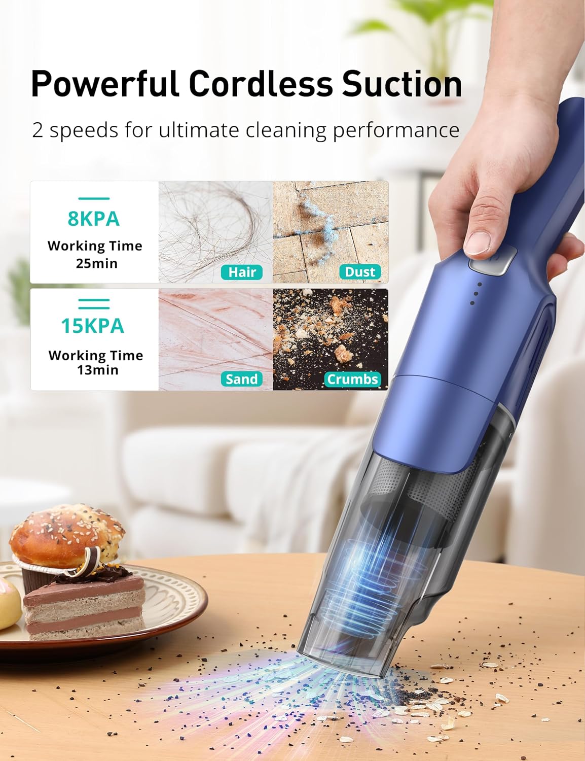 Handheld Vacuum Cordless, 24KPA Powerful Car Vacuum, Rechargeable, Charging Dock, Ergonomic Handle, 2-in-1 Crevice Tool, 1.8lb Portable Vacuum Cleaner with 2-Speed for Car, Home