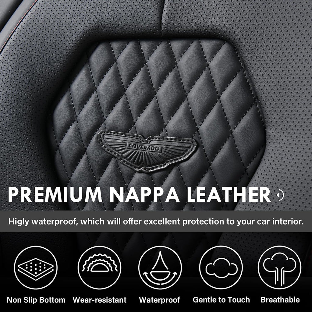 Coverado Seat Covers, Car Seat Covers Full Set, Black Car Seat Cover, Car Seat Covers Front Seats Back Seat Cover, Waterproof Car Seat Cushion, Leather Seat Covers Seat Protector Fit for Most Cars