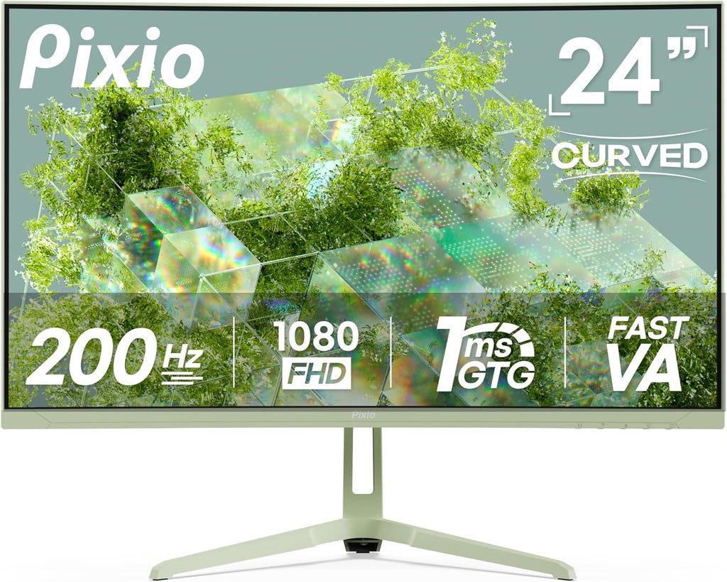 Pixio PXC248 Wave Mint Green 24 inch 200Hz Refresh Rate FHD 1080p Resolution 1500R Curve Fast VA Panel 1ms GTG Response Time Adaptive Sync HDR Curved Gaming Monitor