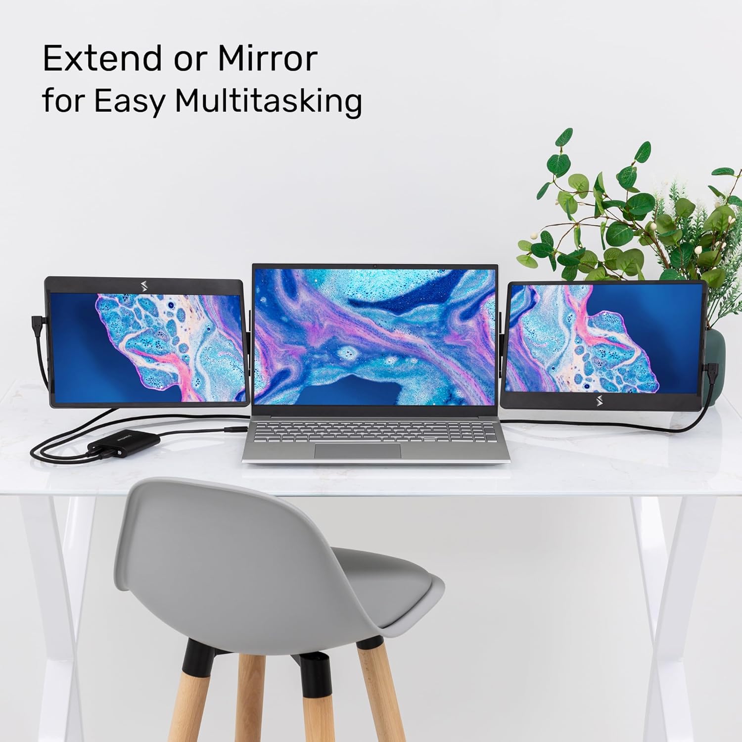 SideTrak Swivel 12.5' Portable Monitor for Laptop & Hub, Patented Swivel Hinge, Laptop Screen Extender | FHD Dual Screen w/Kickstand, USB-C & HDMI, Mac, PC, Chrome Compatible (3 Monitor Bundle w/Hub)