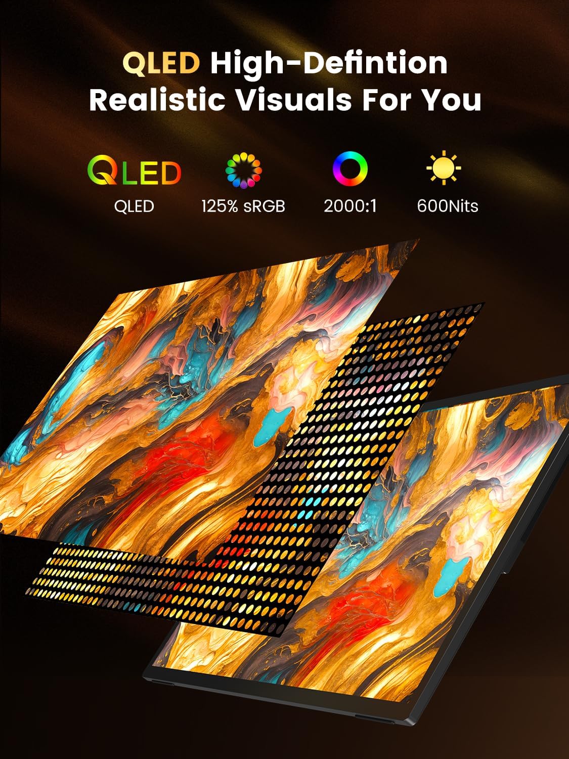 UPERFECT QLED Portable Gaming Monitor 500Hz 24.5'' Monitor, FreeSync 0.1ms, 125%sRGB 2000:1 600Nits, Built-in Stand, Speaker and VESA Mountable DP1.4 USB C HDMI Second Screen for Laptop, Game Console