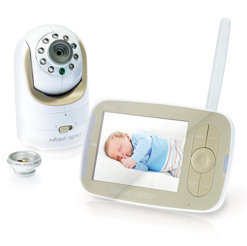 Infant Optics DXR-8 480p Video Baby Monitor, Non-WiFi Hack-Proof FHSS Connection, Interchangeable Lenses, Pan Tilt Zoom, LED Sound Bar, Night Vision, and Two-Way Talk.