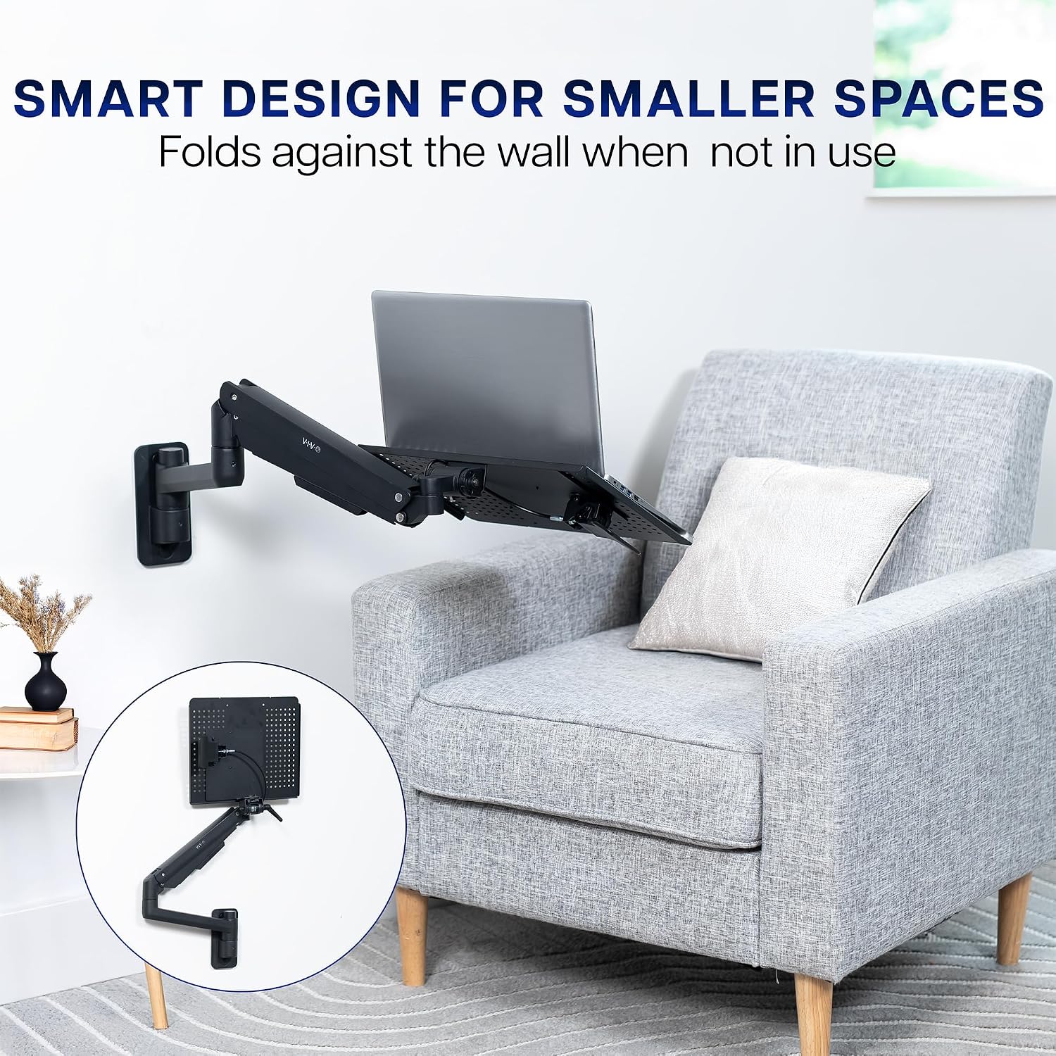VIVO Sit-Stand 14 Inch Pneumatic Laptop Tray Wall Mount, Articulating Height Adjustable Typing Platform, Floating Workstation, Ergonomic Tilt, Black, MOUNT-KB35L