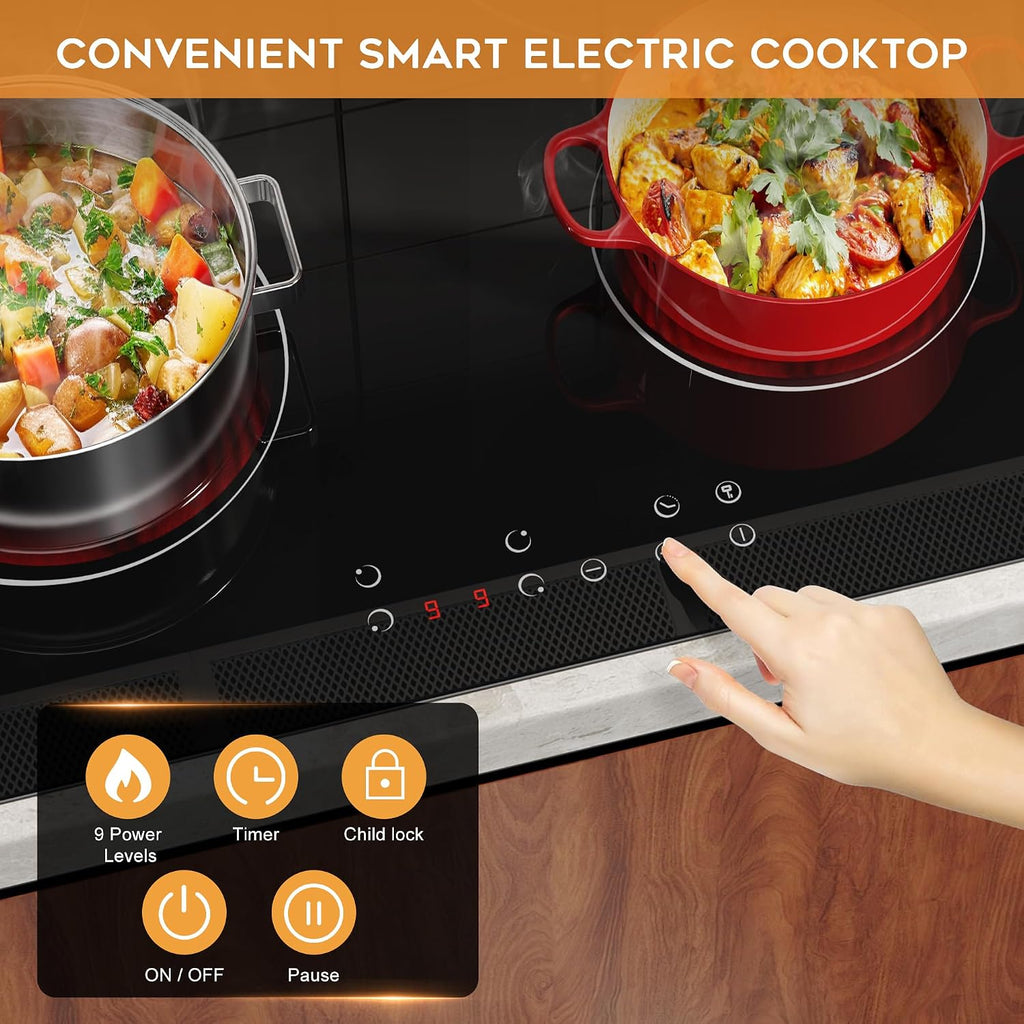 Noxton 24 Inch Electric Cooktop 4 Burners, Built in Electric stove top, Sensor Touch Ceramic Cooktop with Safety Lock, Timer, 6000W 220~240V (No Plug)