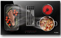 36 Inch Electric Cooktop with Downdraft - 4 Burner Built-in Electric Stove 7400W, 36 Inches Ductless Recirculating Downdraft, Timer, Safety Lock, BBQ Bridge Burner, Recirculating Air Vent