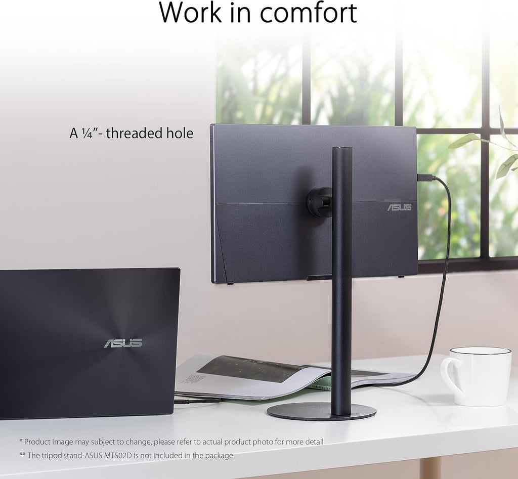ASUS ZenScreen 16' (15.6 inch viewable) 1080P USB-C Portable Monitor (MB16AHV) & ZenScreen Stand MTS02D - Ergonomic Stand for Portable Monitors, Tilt, Pivot, Height adjustments, 1/4'