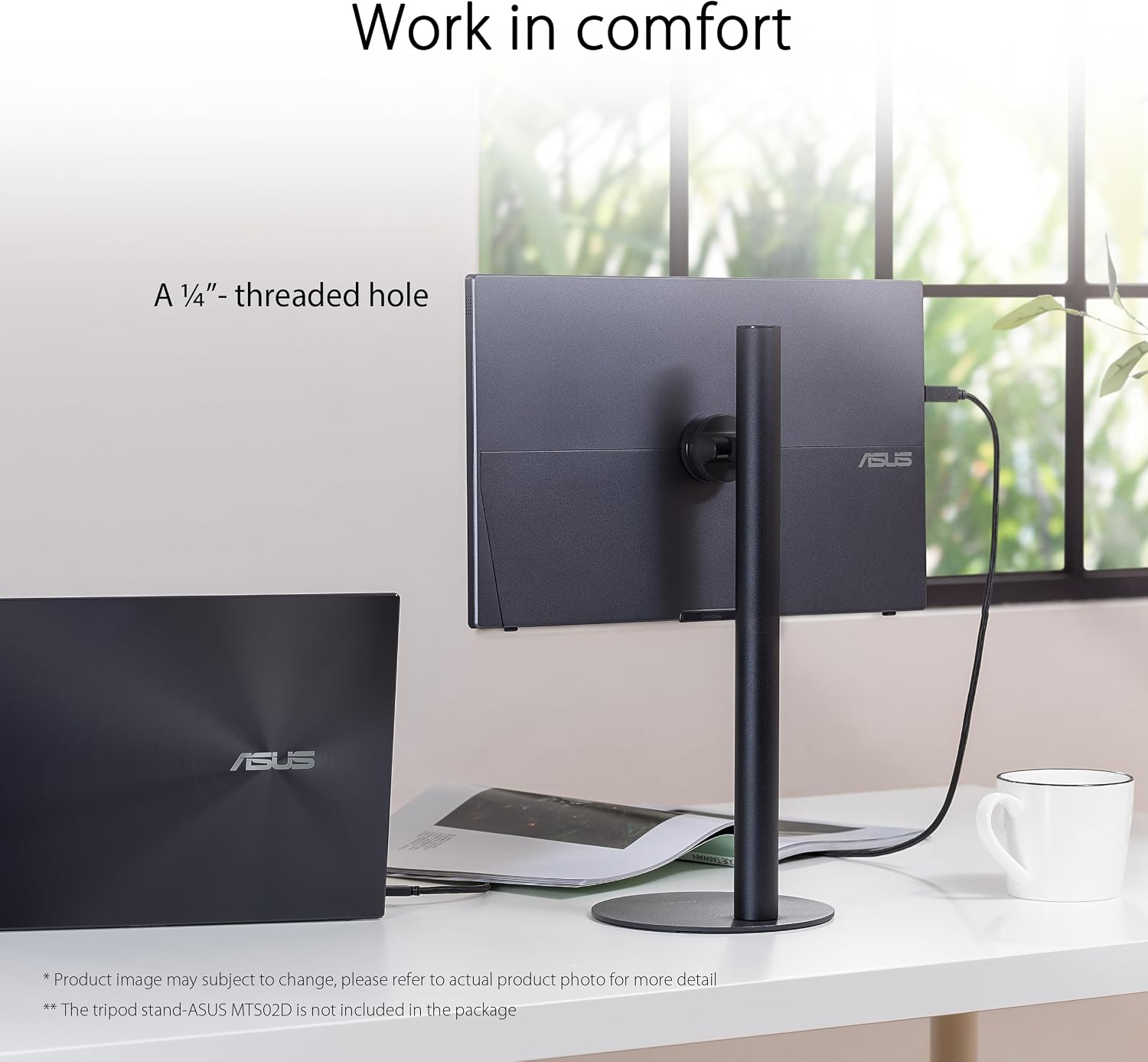 ASUS ZenScreen 16' (15.6 inch viewable) 1080P USB-C Portable Monitor (MB16AHV) & ZenScreen Stand MTS02D - Ergonomic Stand for Portable Monitors, Tilt, Pivot, Height adjustments, 1/4'
