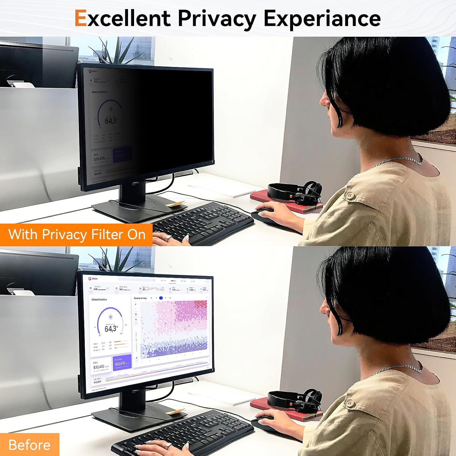 [2-Pack] 34 Inch Computer Privacy Screen for 21:9 Aspect Ratio Widescreen Monitor, Eye Protection Anti Glare Blue Light Computer Monitor Privacy Filter, Removable Anti-Scratch Screen Protector Film 34
