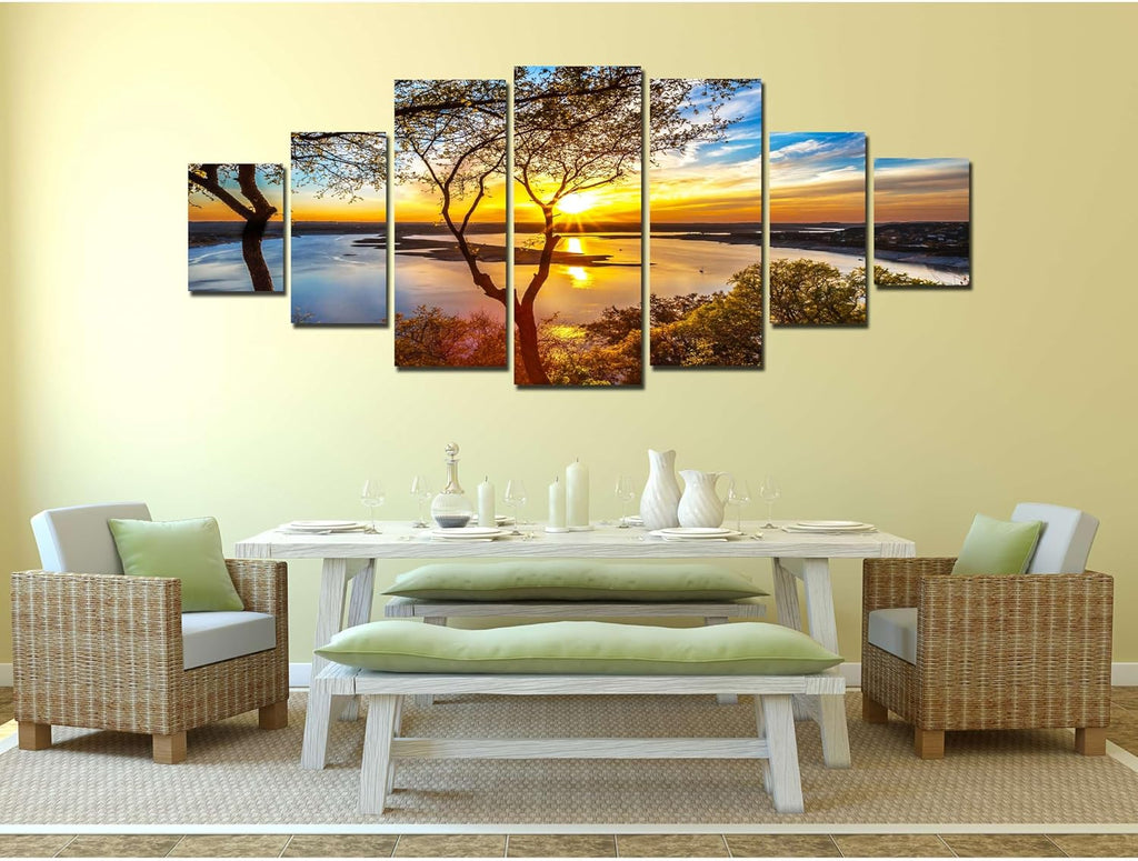 Startonight Huge Canvas Wall Art - Sunrise On The Lake Large Framed Set of 7 40' x 95'