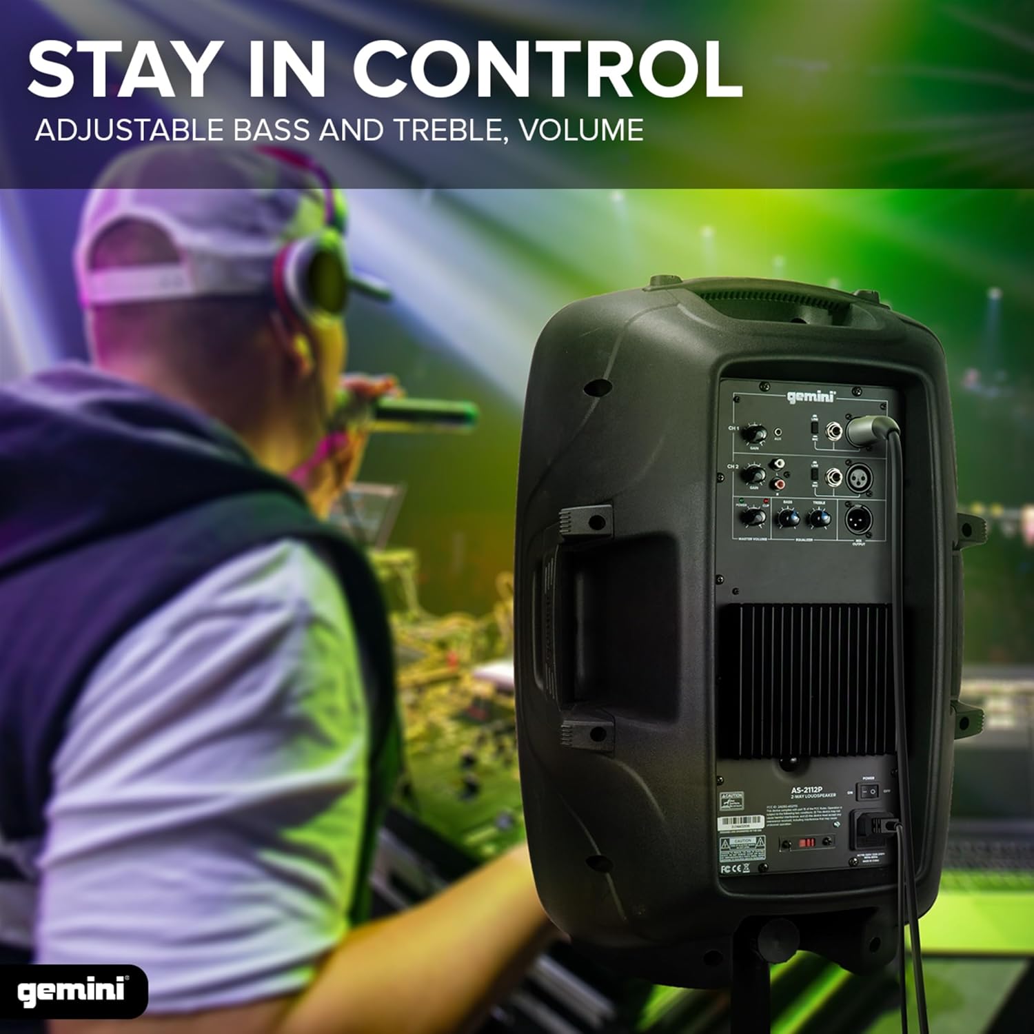 Gemini 120W Powered PA Speaker 12' – Active Stage Monitor Cabinet with XLR/Mic Inputs, EQ Control, Rugged & Portable for Small Venues, DJs & Performers (AS-2112P)