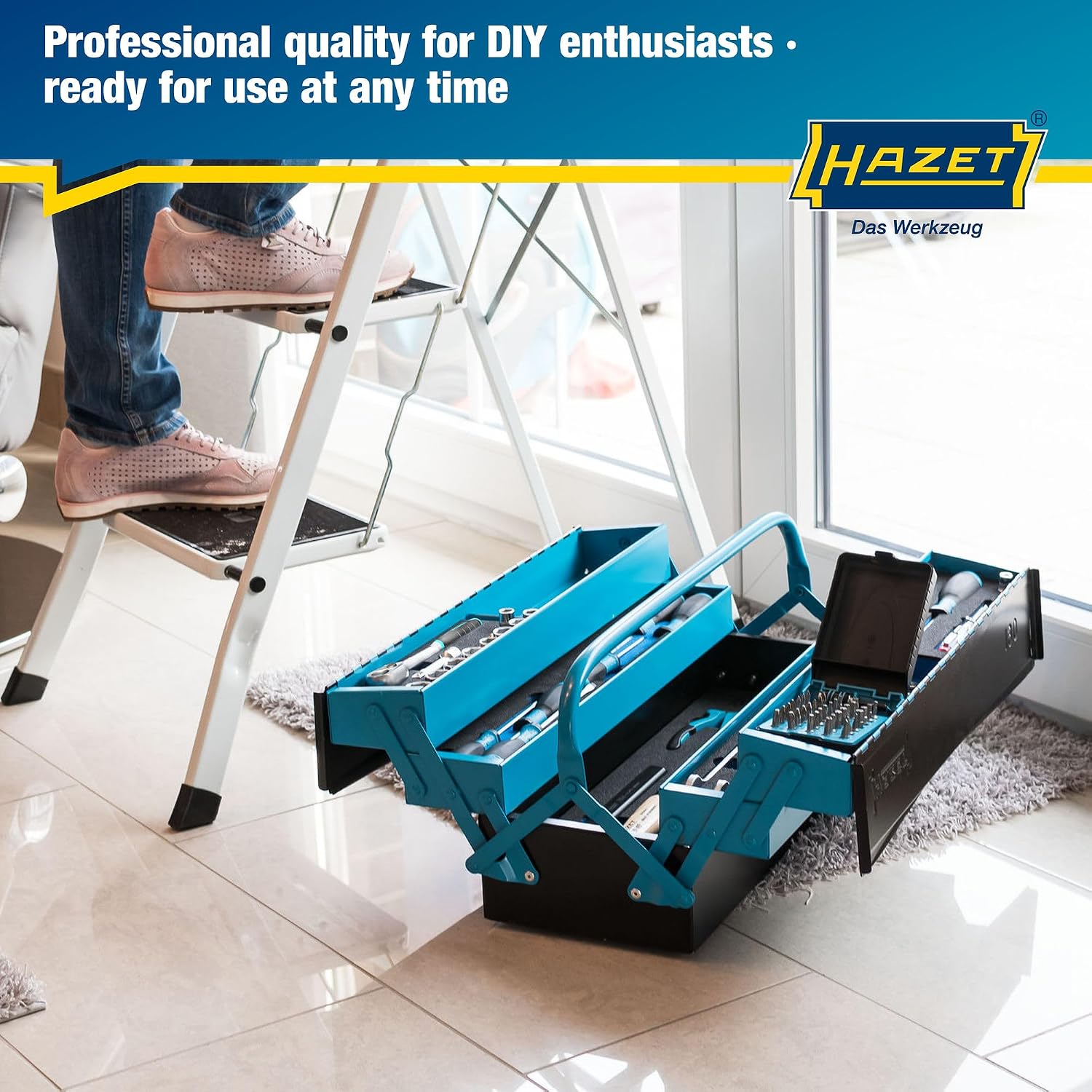 HAZET Metal Tool Box 190L | Empty | With Spacious Bottom Compartment and 4 Fold-Out Side Compartments | For Tidy Storage of Tools, Etc.