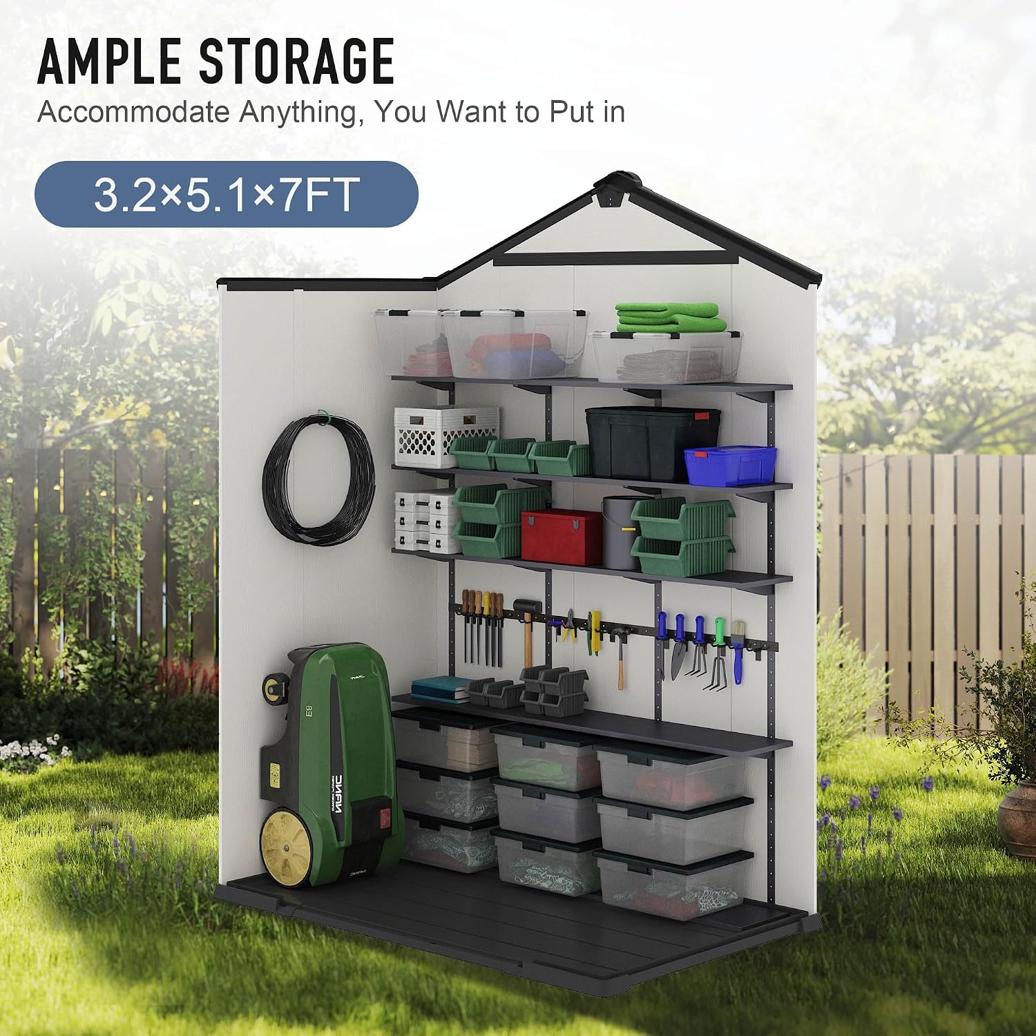 ‌Yokayoay 3x5 FT Resin Storage Shed, Featuring 0.6' Thick Panels, Weatherproof Outdoor Tool Shed with Floor for Garden, Lawn, Backyard