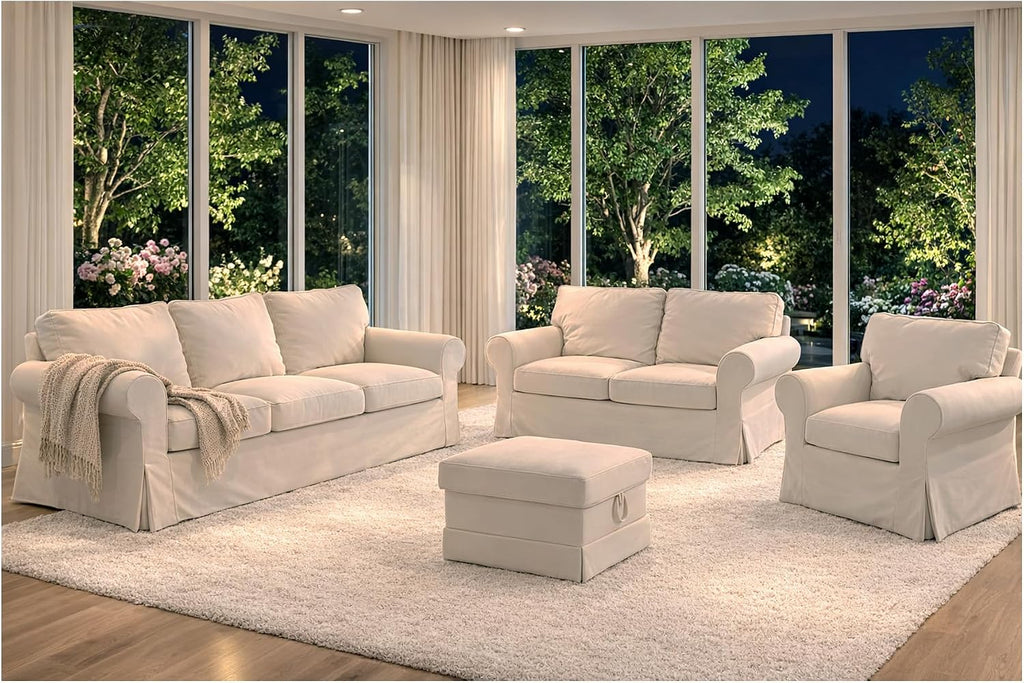 Heavy Duty UPPLAND (Not EKTORP) Sofa Cover Replacement Compatible with IKEA UPPLAND 3 Seat Sofa, Loveseat, Armchair, Sectional Corner, or Footstool Slipcover Only (Uppland 2 Polyester Beige)