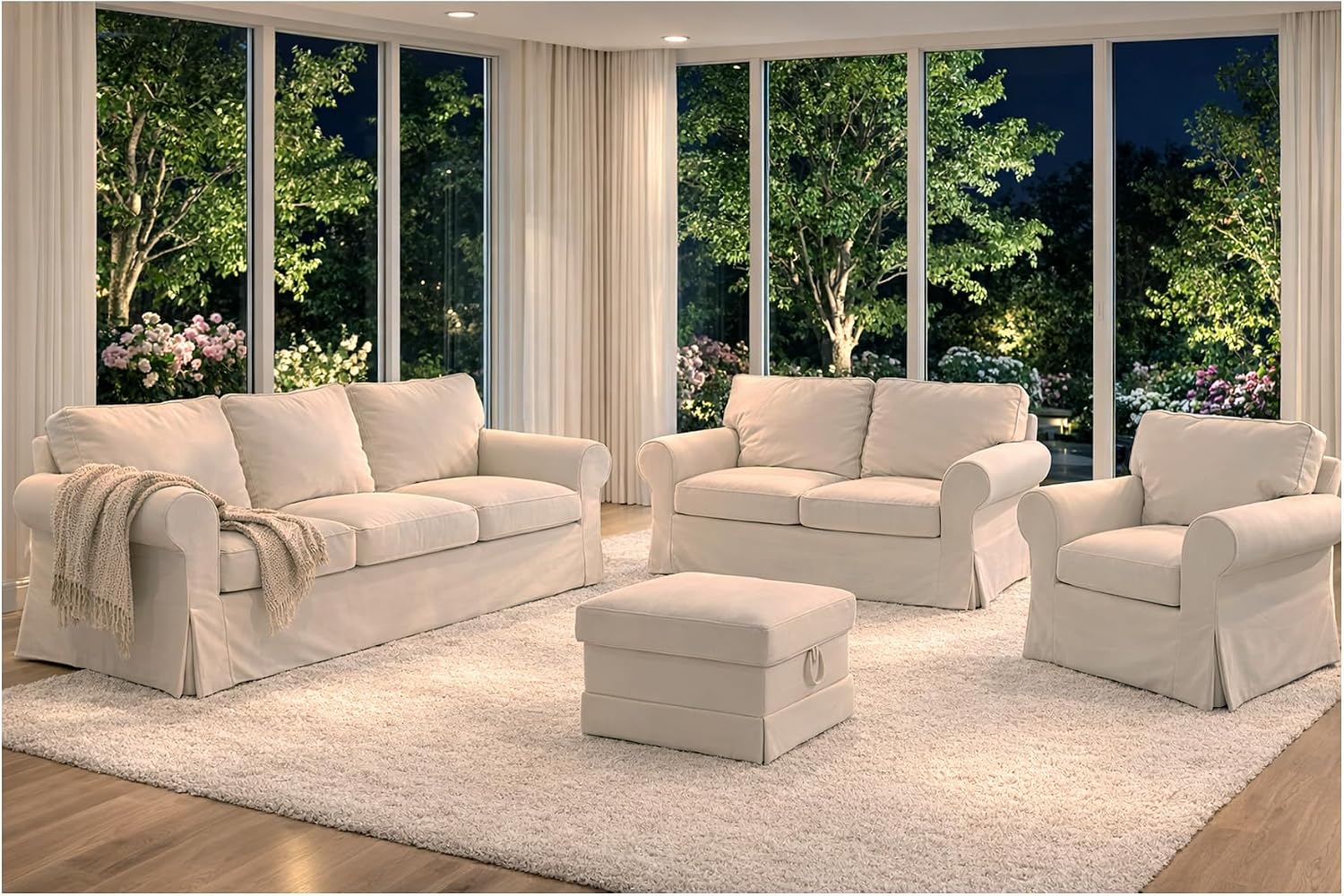 Heavy Duty UPPLAND (Not EKTORP) Sofa Cover Replacement Compatible with IKEA UPPLAND 3 Seat Sofa, Loveseat, Armchair, Sectional Corner, or Footstool Slipcover Only (Uppland 2 Polyester Beige)