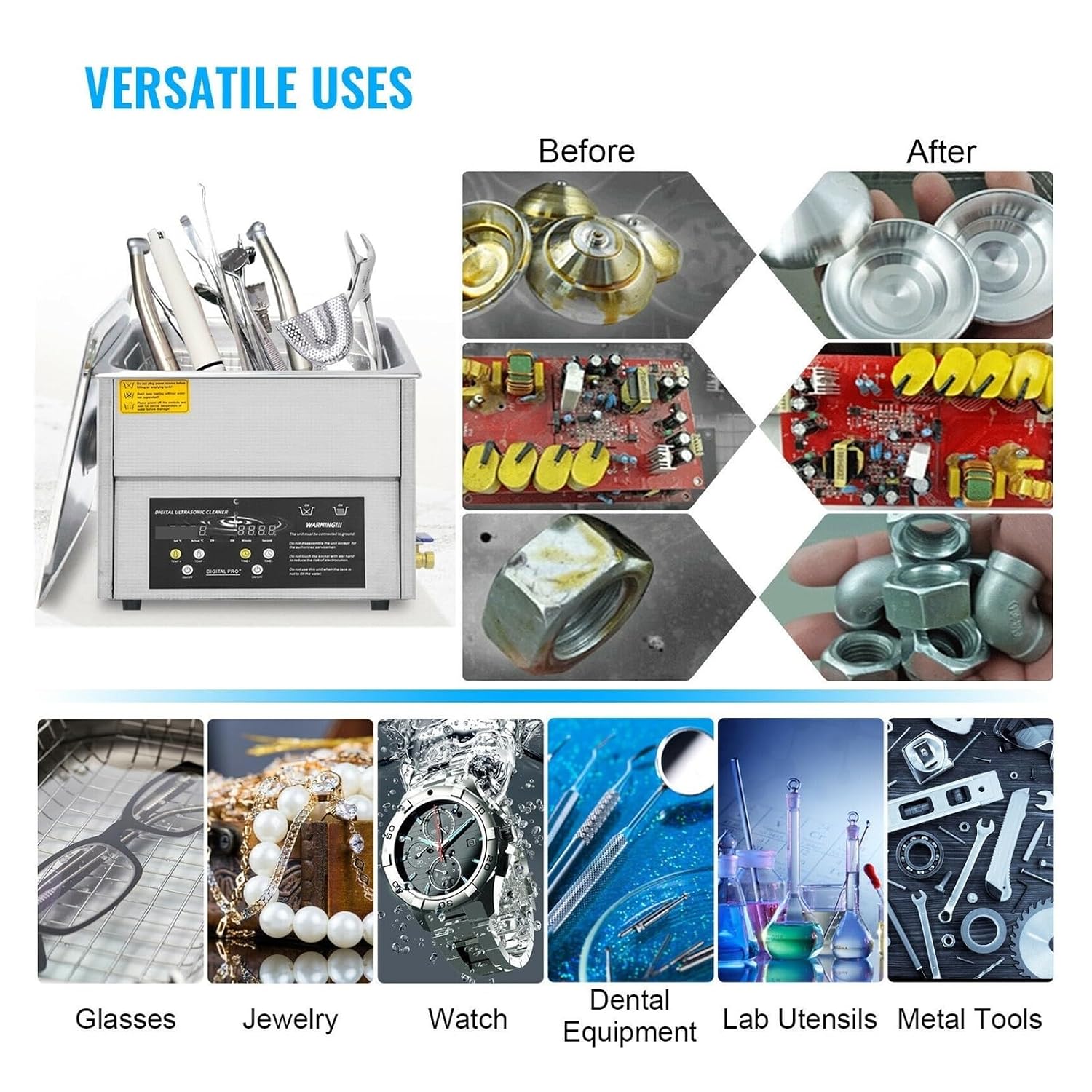 Ultrasonic Cleaners, 3L 6L 10L Ultra Cleaner W/Degassing Function Portable Washing Machine Ultrasound Bath Diswasher Home Appliance(3L)