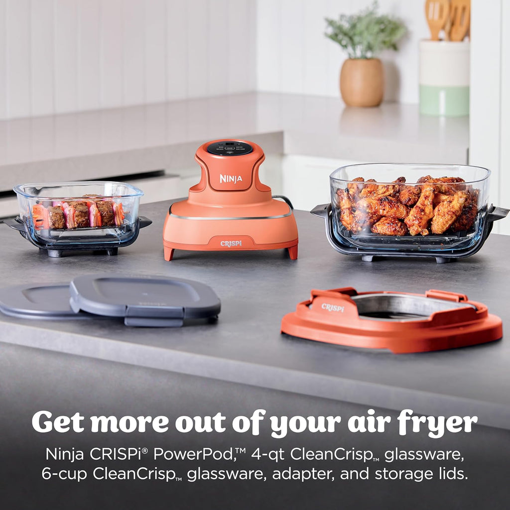 Ninja Crispi 4-in-1 Glass Air Fryer | 450°F | Non-Toxic | 4QT & 6-Cup Glass Containers w/Lids | Microwave, Freezer, Dishwasher Safe | Max Crisp, Air Fry, Bake, Recrisp | Orange Pepper | FN101OR