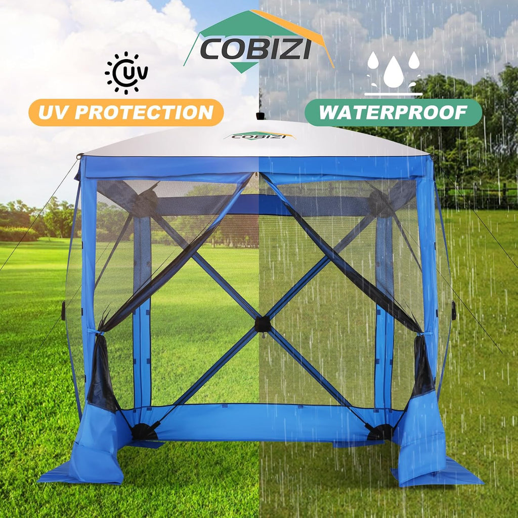 COBIZI 6x6 FT Pop up Gazebo, Popup Canopy Tent, Screened in Gazebos, Waterproof Portable Outdoor Small Screen Tents Sun Shelter,carpas para Patio for Camping, Garden and Backyard,Blue
