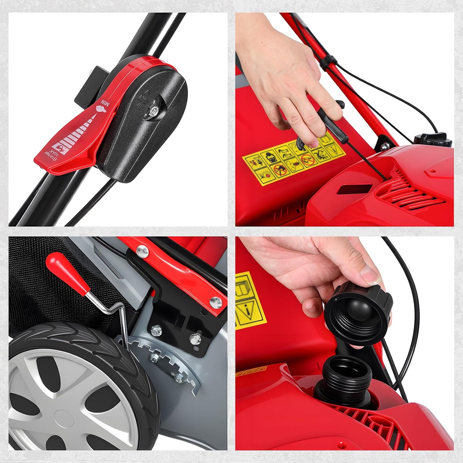 3 in 1 Gas Lawn Mower Self Propelled,173cc OHV Engine with Air Cooling, 20' Steel Deck,8-Level Height Adjustment, 60L Grass Catcher, Foldable Design for Yard Patio Lawn Red (US Fast Arrival