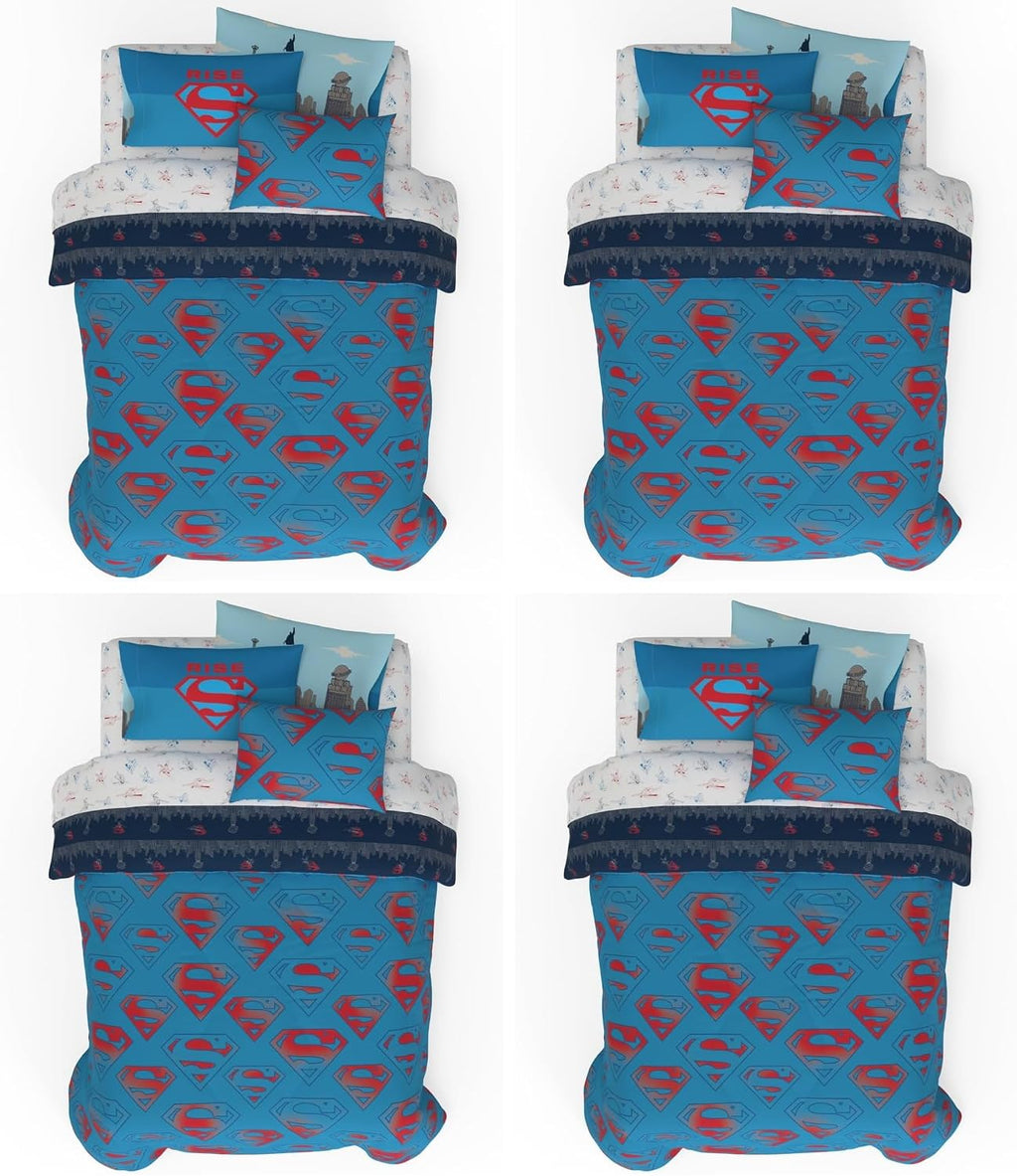 Franco Superman DC Comics Kids Bedding Super Soft & Cozy Reverisble Microfiber Comforter and Sheet Set with Sham, 7 Piece Full Size, (Officially Licensed Product) (Pack of 4)