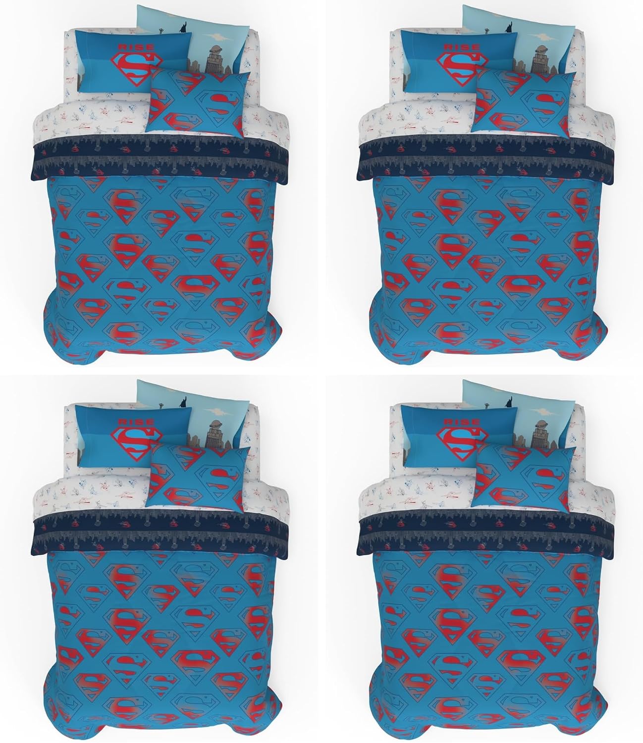 Franco Superman DC Comics Kids Bedding Super Soft & Cozy Reverisble Microfiber Comforter and Sheet Set with Sham, 7 Piece Full Size, (Officially Licensed Product) (Pack of 4)