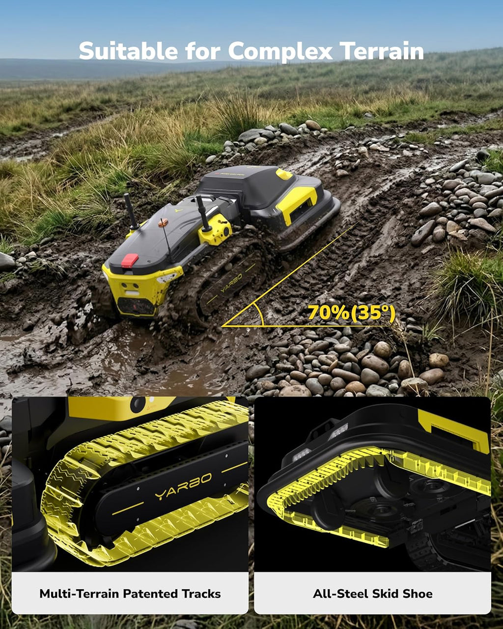 YARBO Robot Lawn Mower Pro with Modular Design for Large Yard up to 6 Acres, Perimeter Wire Free APP Control Robotic Lawnmower with 0.8'-4.0' Cutting Height, AI Vision & RTK for Navigation
