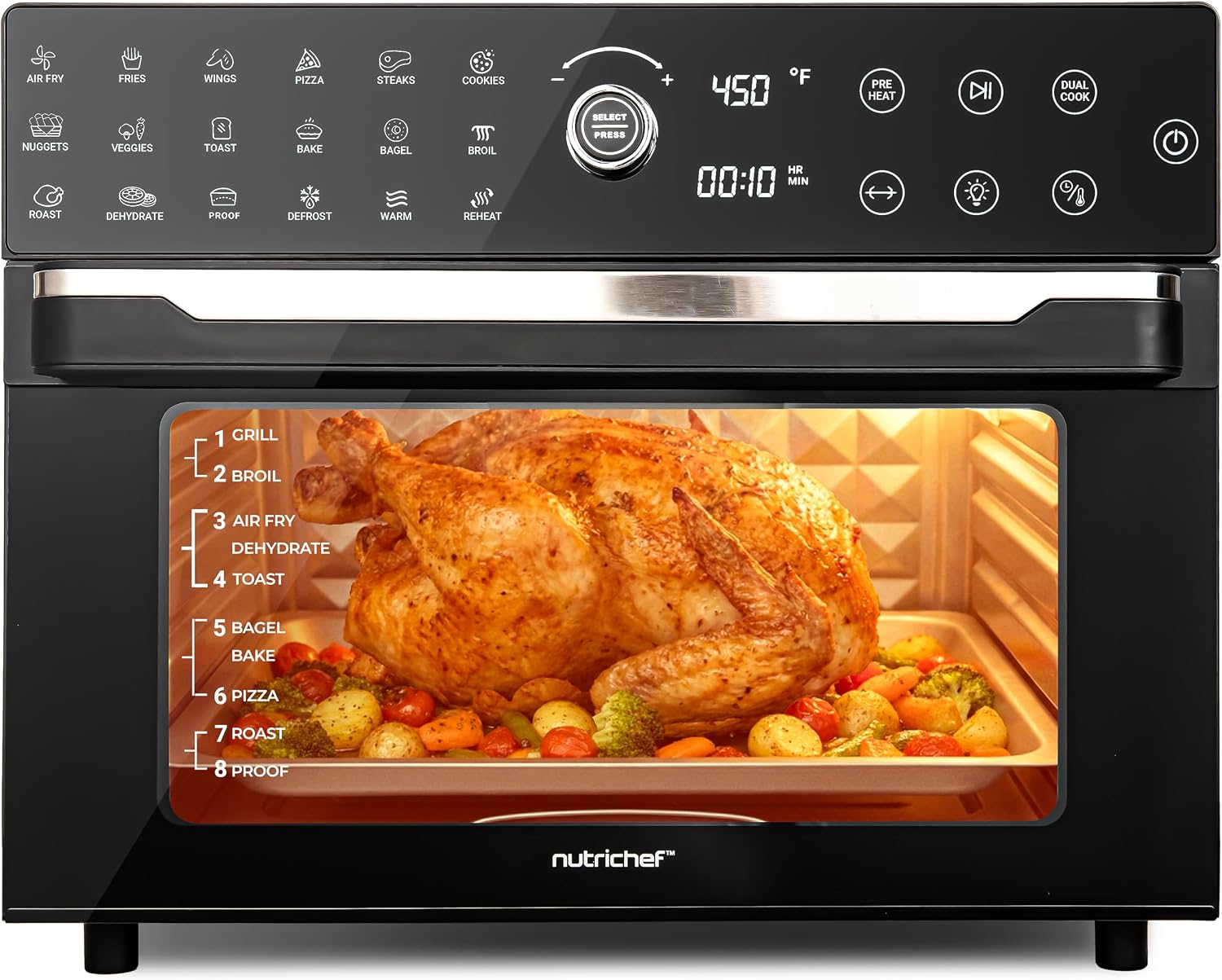 NutriChef 32 Quart Air Fryer & Oven | Digital Airfryer with 20 Presets, Dual Cook, Rotisserie, Bake & More | Multi-Function Convection Countertop Oven | Large Capacity | 18' x 17' x 14 | Black