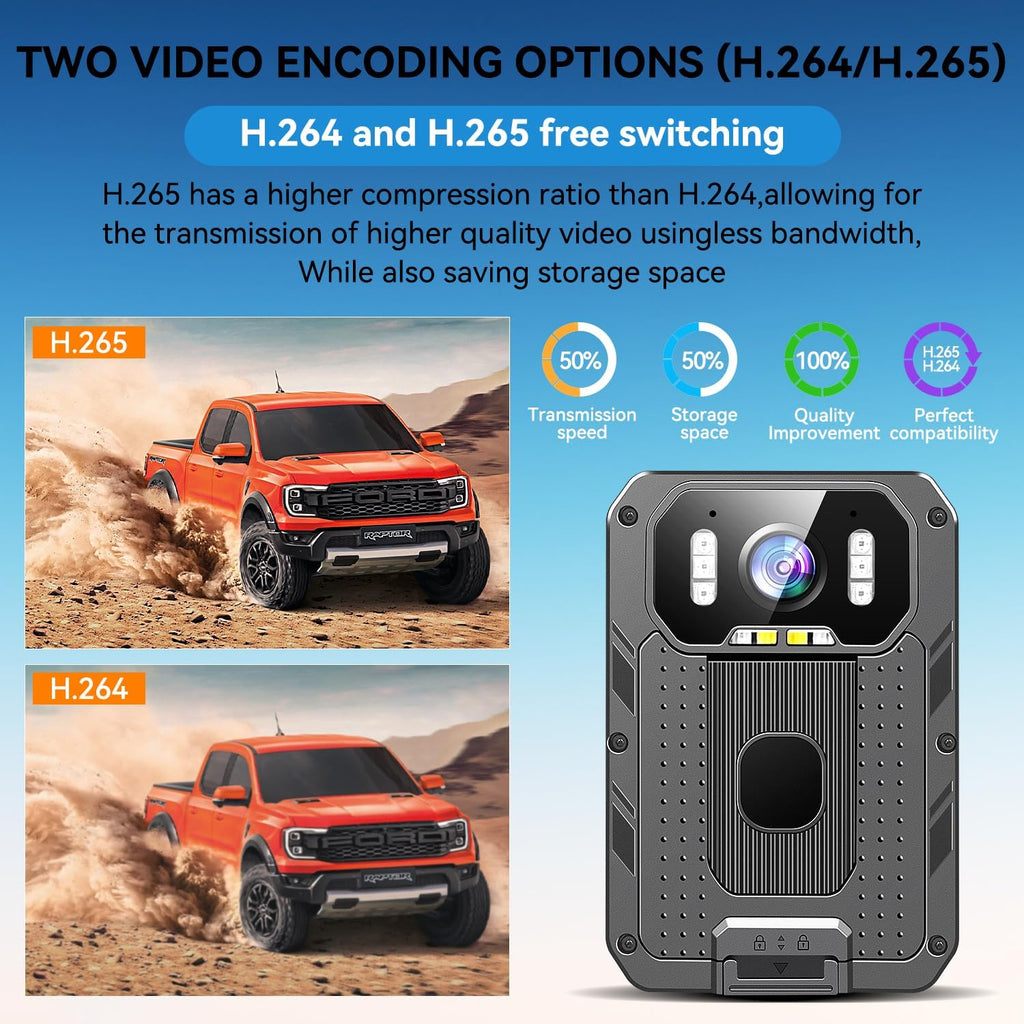 4K Body Camera, 256GB Body Cam with Two 2350mAh Batteries Work 13-15H, Waterproof IP68 H.265 Video Code, Body Camera with Audio and Video Recording for Police Hiking Security Patrol