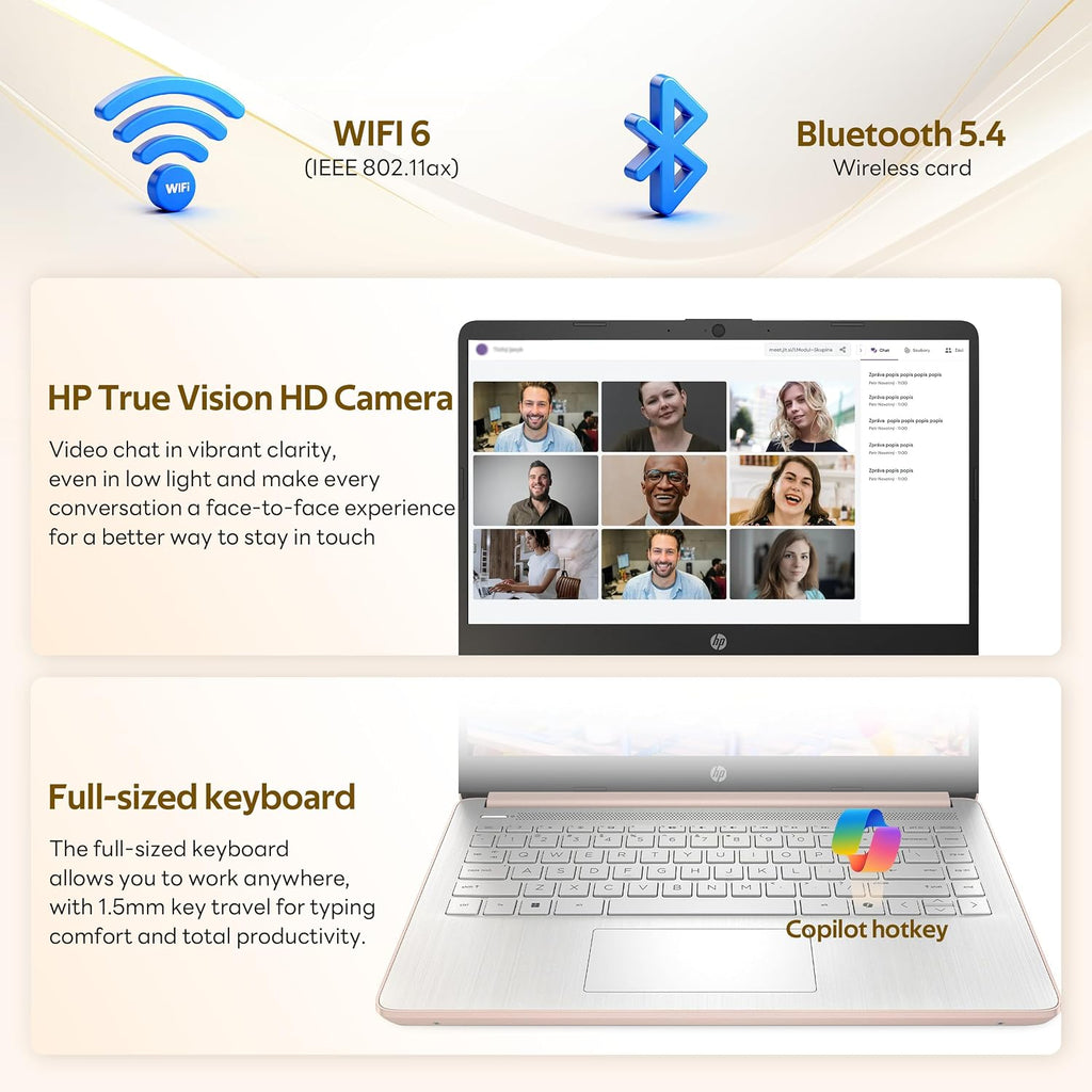 HP Stream 14' Laptop with AI Copilot, Flagship for Students & Business, 13th Gen Intel 4-Core, 4GB RAM, 1.12TB Storage (128GB UFS + 1TB Docking Station), Office 365 1-Year, Win 11 S, Pale Rose Gold