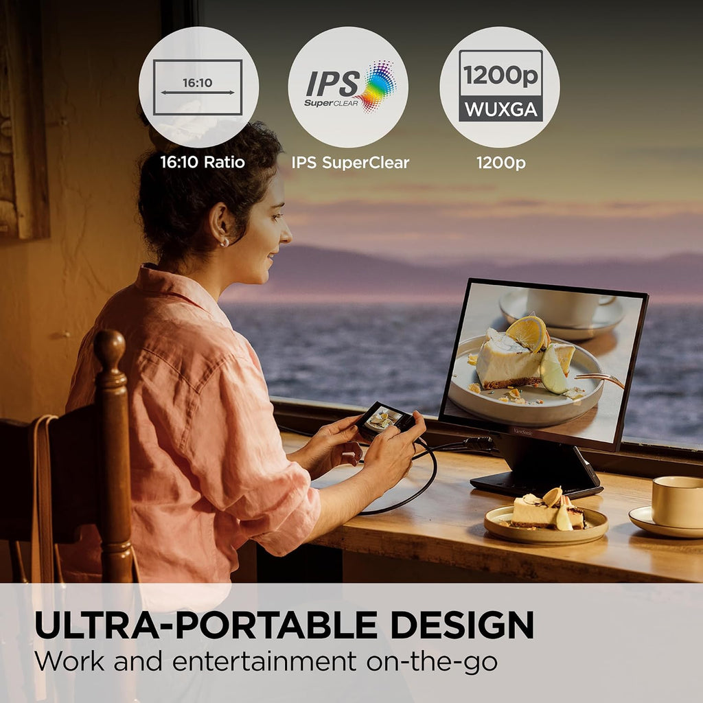 ViewSonic VP1656 15.6 Inch 1200p ColorPro Monitor, IPS Display with Pantone Validated Color Accuracy for Immersive Second Screen Productivity, Advanced Ergonomics, 40W USB-C, and Micro HDMI Inputs