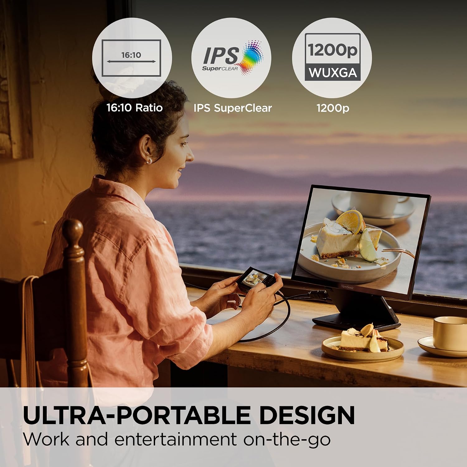 ViewSonic VP1656 15.6 Inch 1200p ColorPro Monitor, IPS Display with Pantone Validated Color Accuracy for Immersive Second Screen Productivity, Advanced Ergonomics, 40W USB-C, and Micro HDMI Inputs