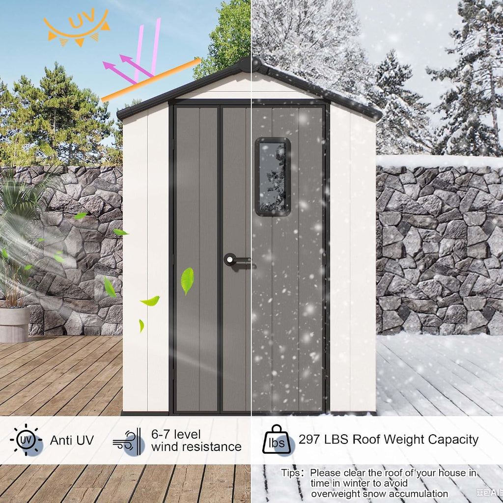 ‌Yokayoay 3x5 FT Resin Storage Shed, Featuring 0.6' Thick Panels, Weatherproof Outdoor Tool Shed with Floor for Garden, Lawn, Backyard
