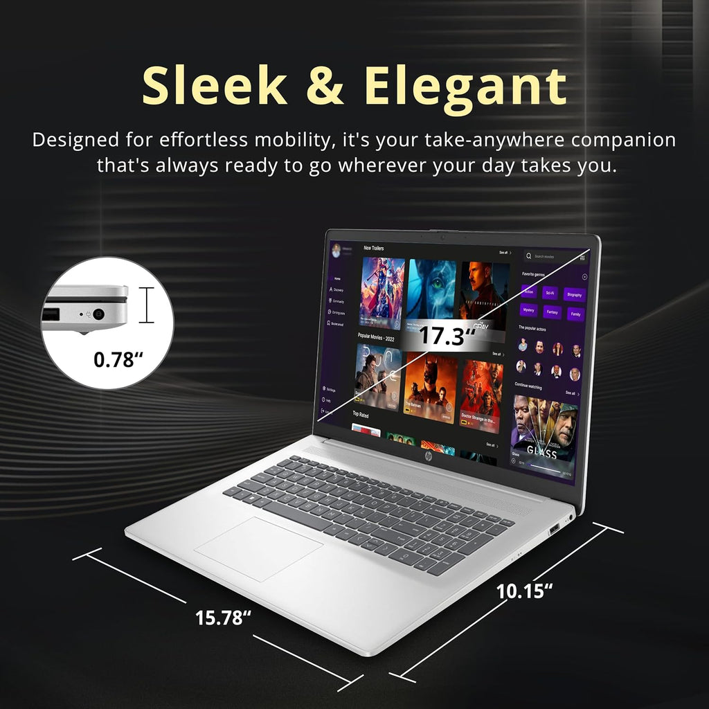 HP 17.3' HD+ Touchscreen Laptop, AMD Ryzen 5 7430U, 32GB RAM, 2.16TB Storage (2TB SSD+160GB Docking Station Set), AMD Radeon Graphics, Numeric Keypad, Wi-Fi 6, HD Webcam, Windows 11 Home, Silver