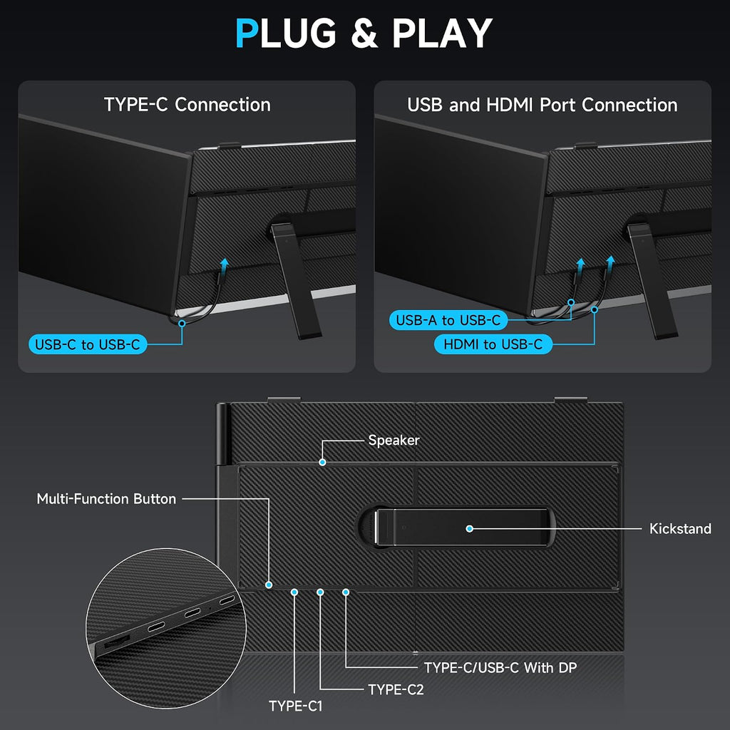 Laptop Screen Extender 0.17' Ultra-Thin, 14.2' FHD 1080P IPS Portable Monitor for Laptop, Dual Screen Travel Monitor Extender Suitable for 13'-17.3' Plug & Play for Windows/Mac/Android/Switch/PS-5
