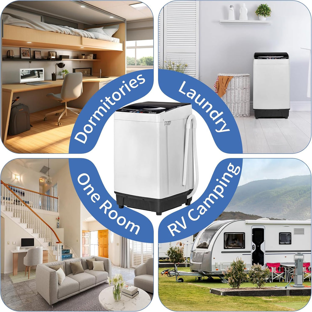 15.6lbs Full-Automatic Washing Machine, 1.3 Cu.Ft Portable Compact Washer and Spin Dryer Combo Built-in 10 Programs & 8 Levels, Stainless Steel Drum, Drain Pump for Apartments, RVs, Dorms