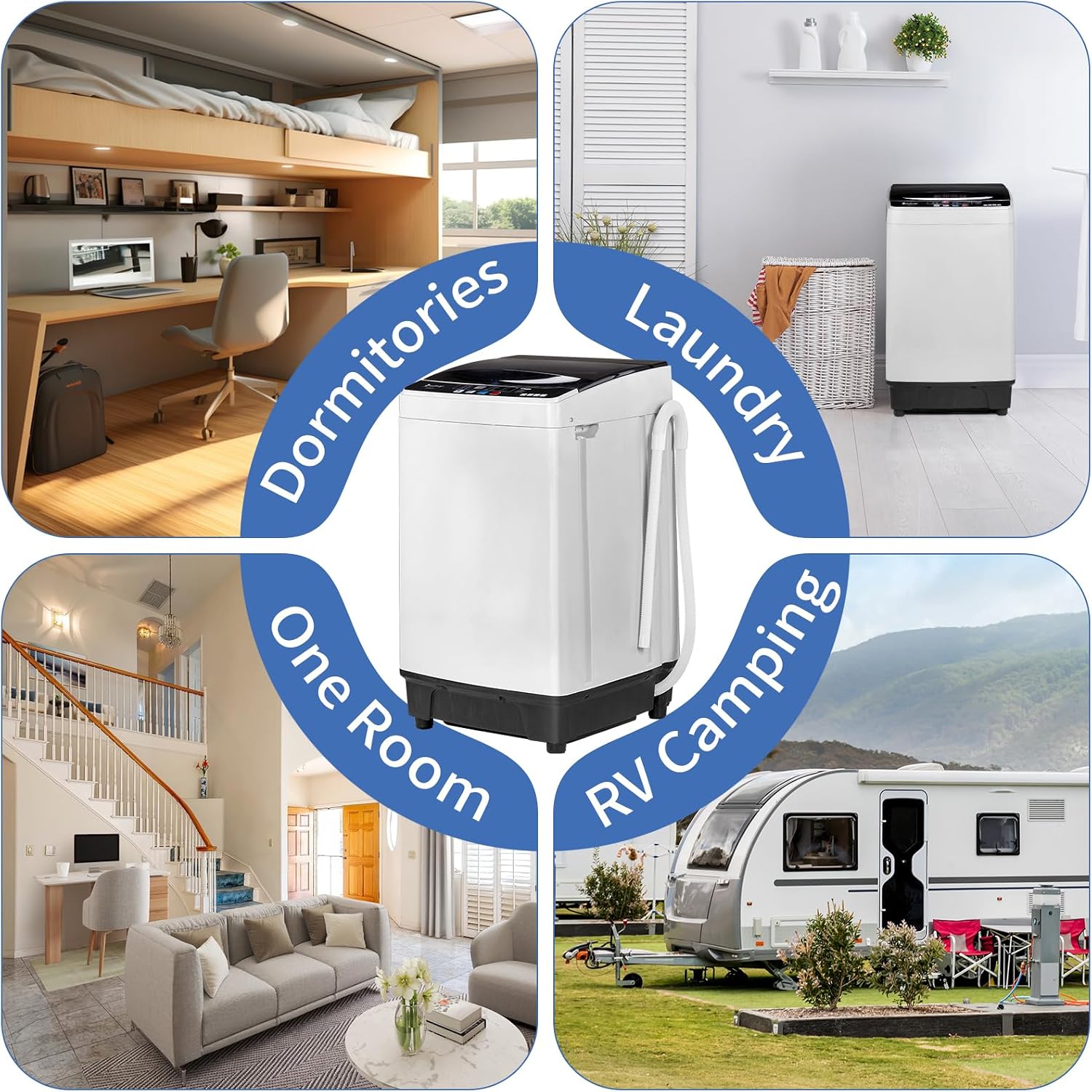 15.6lbs Full-Automatic Washing Machine, 1.3 Cu.Ft Portable Compact Washer and Spin Dryer Combo Built-in 10 Programs & 8 Levels, Stainless Steel Drum, Drain Pump for Apartments, RVs, Dorms