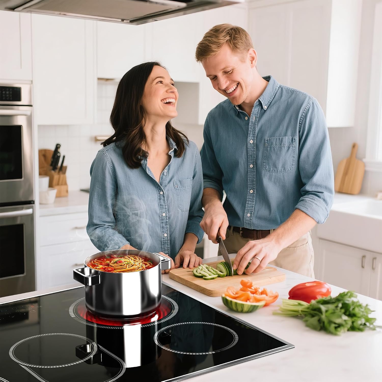 30 Inch Electric Cooktop, 5 Burner Electric Stove Top Touch Control, 8400W Built-in Ceramic Stovetop Burner 30' with Expandable Zone, Child Lock, Timer, Overheat Alert, 220-240v Hardwired