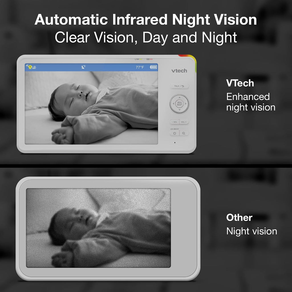 VTech Smart WiFi 7' HD Display Video Baby Monitor, 1080p HD Camera via App, Pan-Tilt-Zoom, Night Light, 2-Way Talk, 2K CMOS Video Sensor, Wide-Angle Viewing, Rechargeable Battery, Free App: RM7866HD