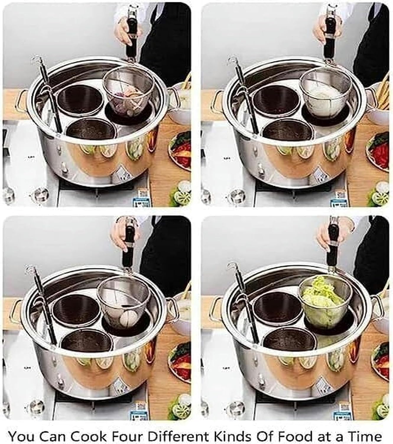 Commercial Stainless Steel Pasta Cooker Set with Dividers, 3/5/6 Mesh Filter Baskets, Strainer, Stock Pot, Ideal for Noodles, Pasta, Dumplings, Soups, Compatible with All Cooktops